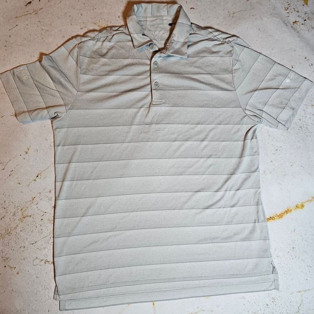 Columbia Golf Polo Shirt Men’s Size Large – Light Gray Striped – EUC